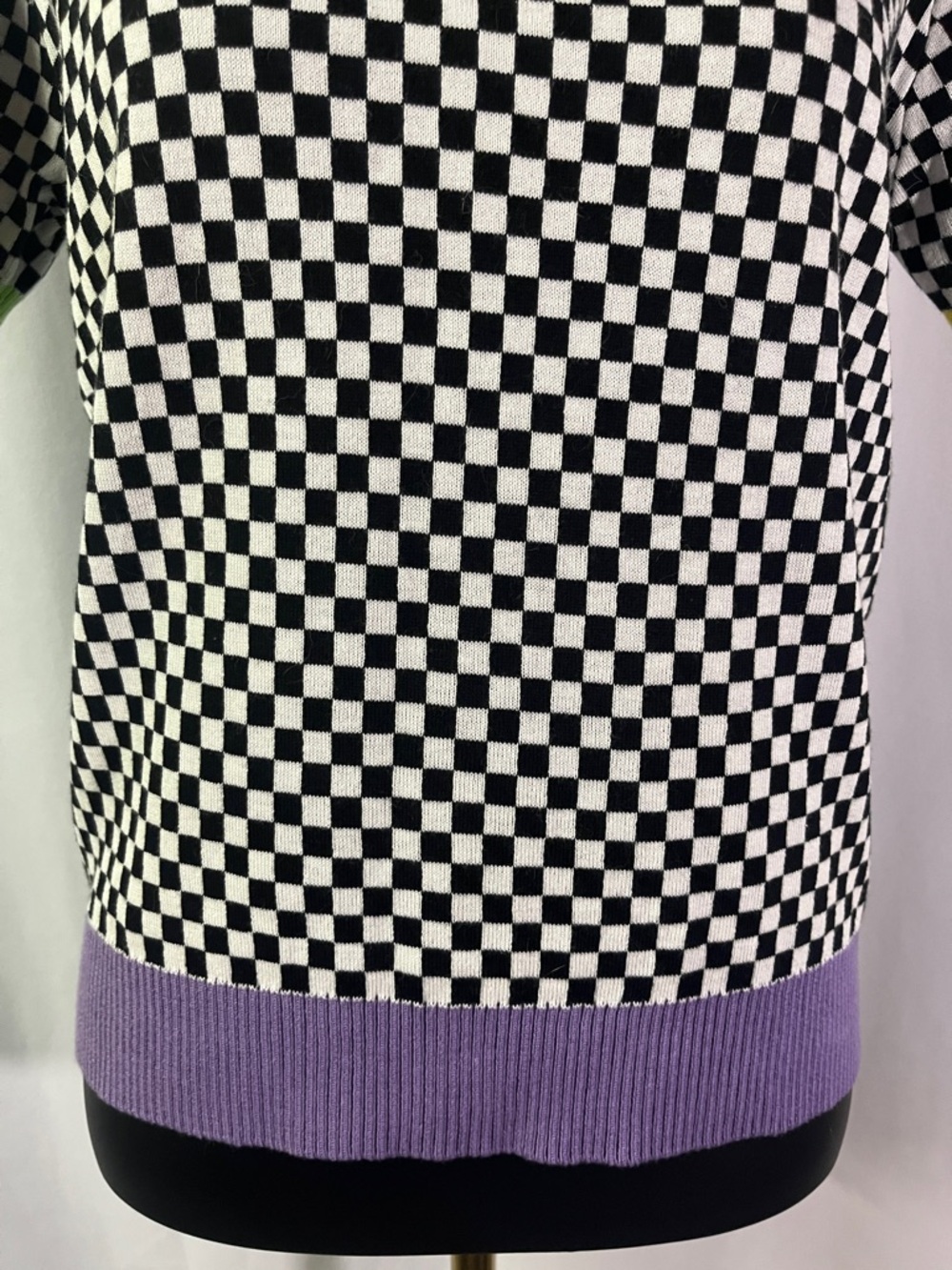 Sparkle City Short Sleeve Mardi Gras Checkered Sweater - Picture 8 of 16